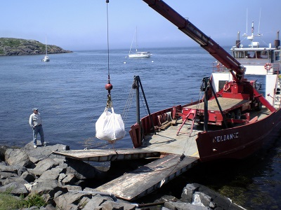 Barge delivering supplies